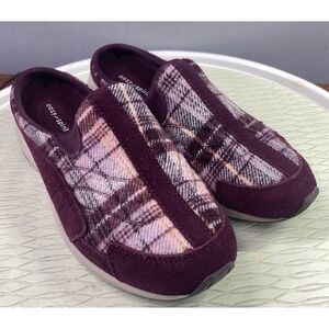Easy Spirit Womens Leather/Textile Slip-on Shoes Burgundy Plaid Mules Sz. 9 M